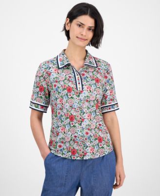 Nautica Jeans - Women's Floral-Print Polo Shirt