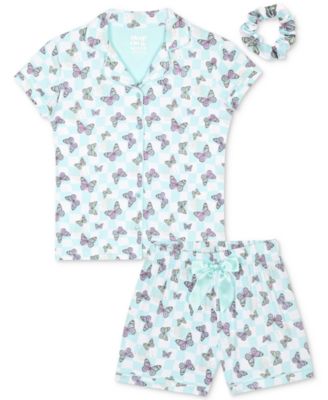 Max & Olivia - Little & Big Girls Butterfly-Print Short Coat Pajamas, 3 Piece Set