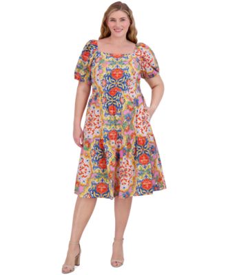 Vince Camuto - Plus Size Floral-Print Square-Neck Dress