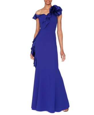 WHITE TIE by Shani - Women's Asymmetric Ruffled Sleeveless Gown