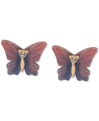 lonna & lilly - Gold-Tone Glass Stone Etched Butterfly Stud Earrings