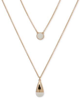 DKNY - Gold-Tone White Bead Two-Row Pendant Necklace, 16" + 3" extender
