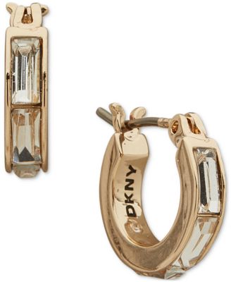 DKNY - Gold-Tone Crystal Baguette Small Huggie Hoop Earrings, 0.34"