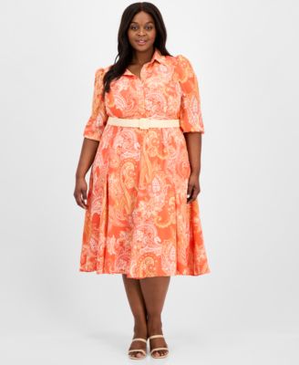 Tahari ASL - Plus Size Printed Belted Midi Shirtdress