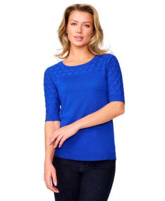 Melissa Paige - Women's Yoke Wave Stitch Elbow-Sleeve Sweater