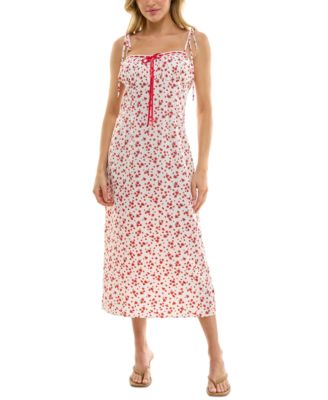 B Darlin - Juniors' Floral Shoulder-Tie Midi Slip Dress