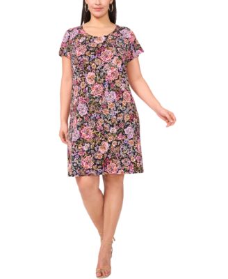 MSK - Plus Size Printed Round-Neck Short-Sleeve Dress