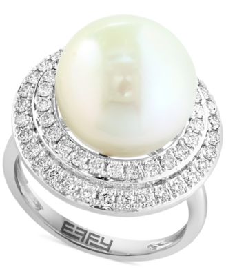 EFFY Collection - Cultured Freshwater Pearl (13mm) & Diamond (7/8 ct. t.w.) Ring in 14k White Gold