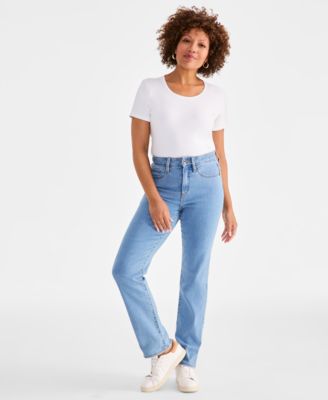 Style & Co - Petite Light Motif High-Rise Straight-Leg Jeans