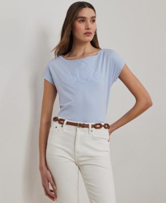 Lauren Ralph Lauren - Women's Beaded-Logo Cotton Jersey Tee