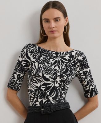 Lauren Ralph Lauren - Petite Floral Stretch Cotton Boatneck Tee