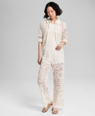 And Now This - Women's Cotton Crochet Pull-On Pants