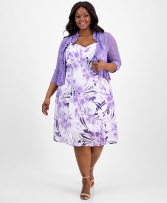 Connected - Plus Size Lace Cardigan and Floral-Print Dress