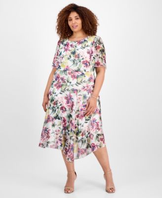 Connected - Plus Size Printed Flutter-Sleeve Chiffon Dress