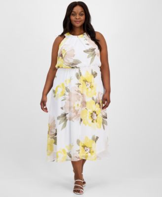 Robbie Bee - Plus Size Printed U-Neck Sleeveless Dress