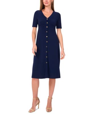 MSK - Petite Button-Front Fit & Flare Short-Sleeve Dress