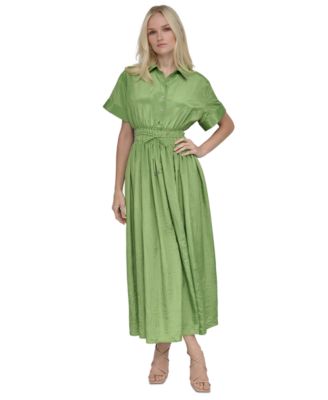 DKNY - Petite Textured Drawstring-Waist Shirtdress