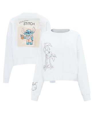 Freeze Max - Women's White Lilo and Stitch Postcard Loose Fit Cropped Pullover Sweatshirt