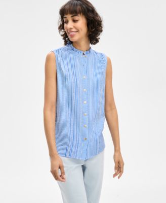 Nautica Jeans - Women's Striped Ruffle-Neck Sleeveless Top