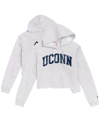 League Collegiate Wear - Women's Ash UConn Huskies 2-Hit 1636 Cropped Pullover Hoodie