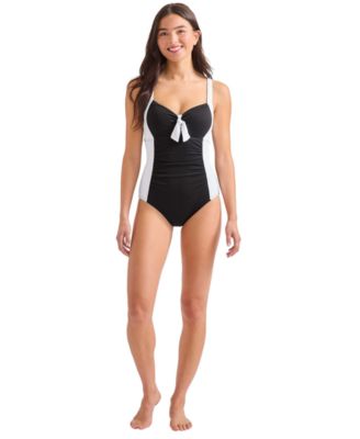 Tommy Bahama - Women's Colorblocked Tie-Front One-Piece Swimsuit