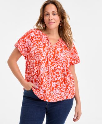 Style & Co - Plus Size Paisley Bloom Flutter-Sleeve Top