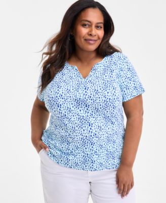 Style & Co - Plus Size Printed Henley Short-Sleeve Top