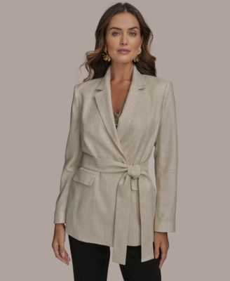 Donna Karan New York - Women's Metallic Linen-Blend Belted Jacket