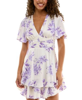 B Darlin - Juniors' Flutter-Sleeve Fit & Flare Dress