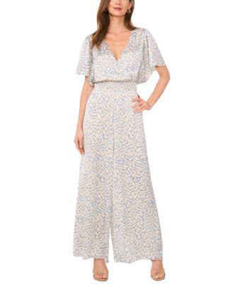 Vince Camuto - Women's Printed Smocked-Waist Flutter-Sleeve Jumpsuit