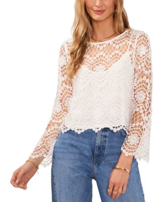 Vince Camuto - Women's Lace Boat-Neck Flare-Sleeve Top