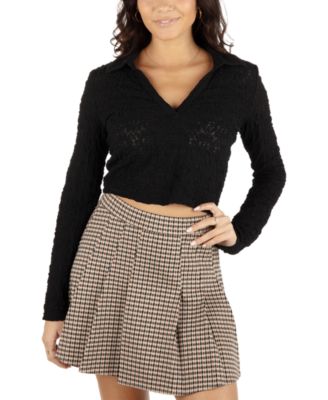 Hurley - Juniors' Ryder Textured Long-Sleeve Cropped Polo
