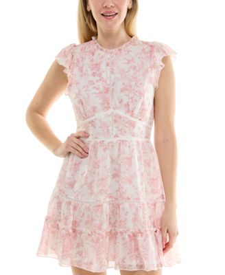 Trixxi - Juniors' Flutter-Sleeve Tiered Mini Dress