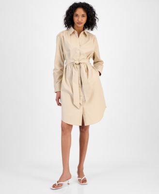 BOSS Orange - Women's Cotton Belted Long-Sleeve Shirtdress
