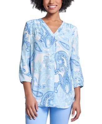 Jones New York - Petite Paisley V-Neck 3/4-Sleeve Tunic