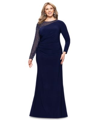 Betsy & Adam - Plus Size Embellished Asymmetric Gown