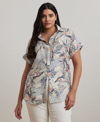 Lauren Ralph Lauren - Plus Size Relaxed-Fit Print Short-Sleeve Shirt
