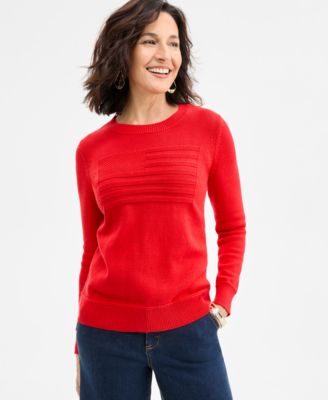 Style & Co - Women's Cotton Knit-In Flag Crewneck Sweater