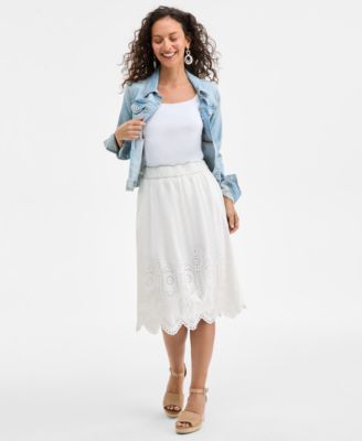 Style & Co - Petite Cotton Eyelet-Hem Skirt