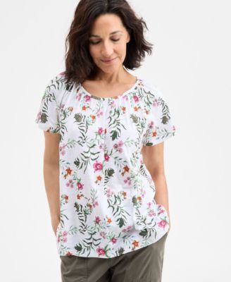 Style & Co - Women's Floral-Print Scoop-Neck Flutter-Sleeve Top