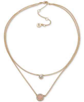 DKNY - Gold-Tone Coral Inlay Double Row Necklace, 16" + 3" extender