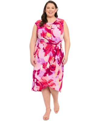 London Times - Plus Size Printed Side-Tie Sleeveless Dress