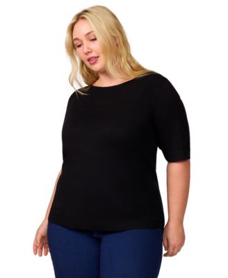 Melissa Paige - Plus Size Ribbed-Yoke Elbow-Sleeve Sweater