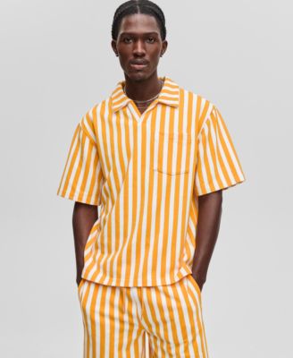 Mode of One - Men's Johnny Collar Striped Terry Shirt
