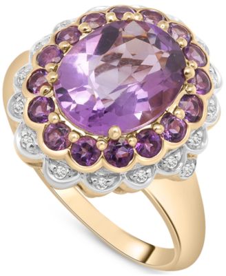 Macy's - Rose de France (2-1/10 ct. t.w.), Amethyst (1/2 ct. t.w.) & Diamond (1/20 ct. t.w.) Statement Ring in 14k Gold