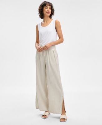 JM Collection - Petite Gauze Split-Hem Wide-Leg Pants