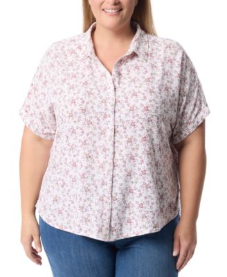 Gloria Vanderbilt - Plus Size Daisy Printed Cuffed-Sleeve Button-Front Shirt