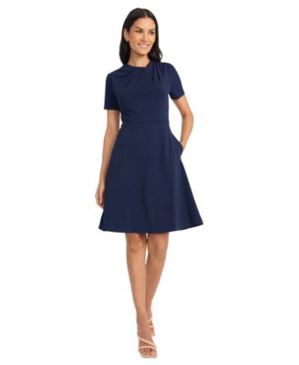 Maggy London - Women's Solid Asymmetric-Neck Flared Dress