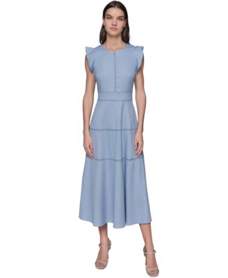 KARL LAGERFELD PARIS - Women's Lace-Inset Flutter-Sleeve Midi Dress