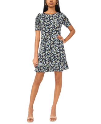 MSK - Petite Floral-Print Puff-Sleeve Shift Dress